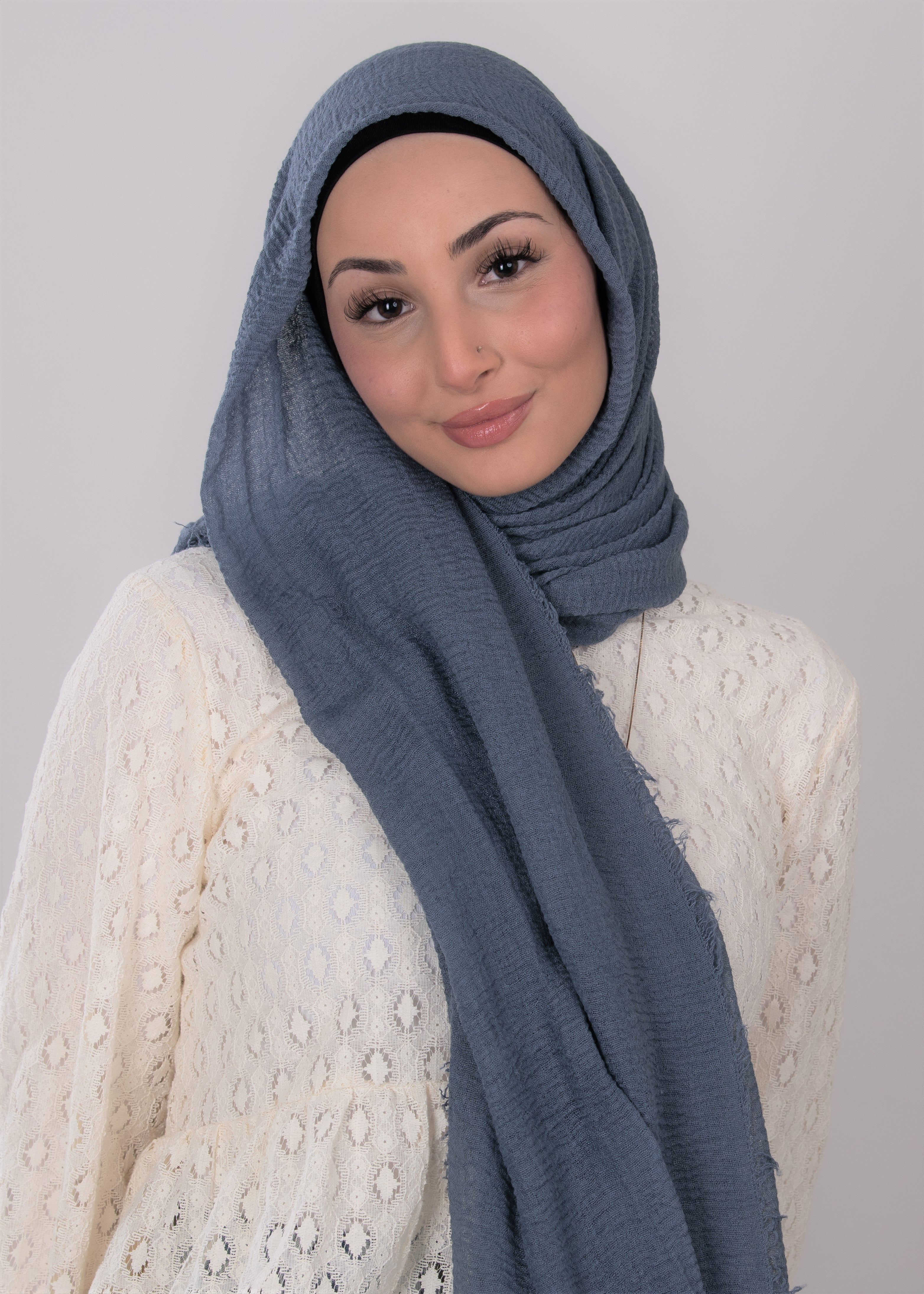 Cotton Crinkle Hijab - Blue Grey